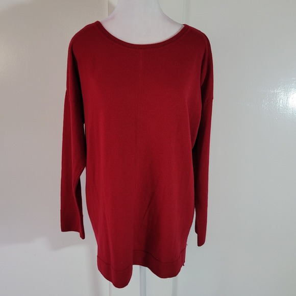 Talbots Sweaters - Talbots Size 1X Merino Wool Sweater Womens Red Crew Neck Long Sleeve Tunic